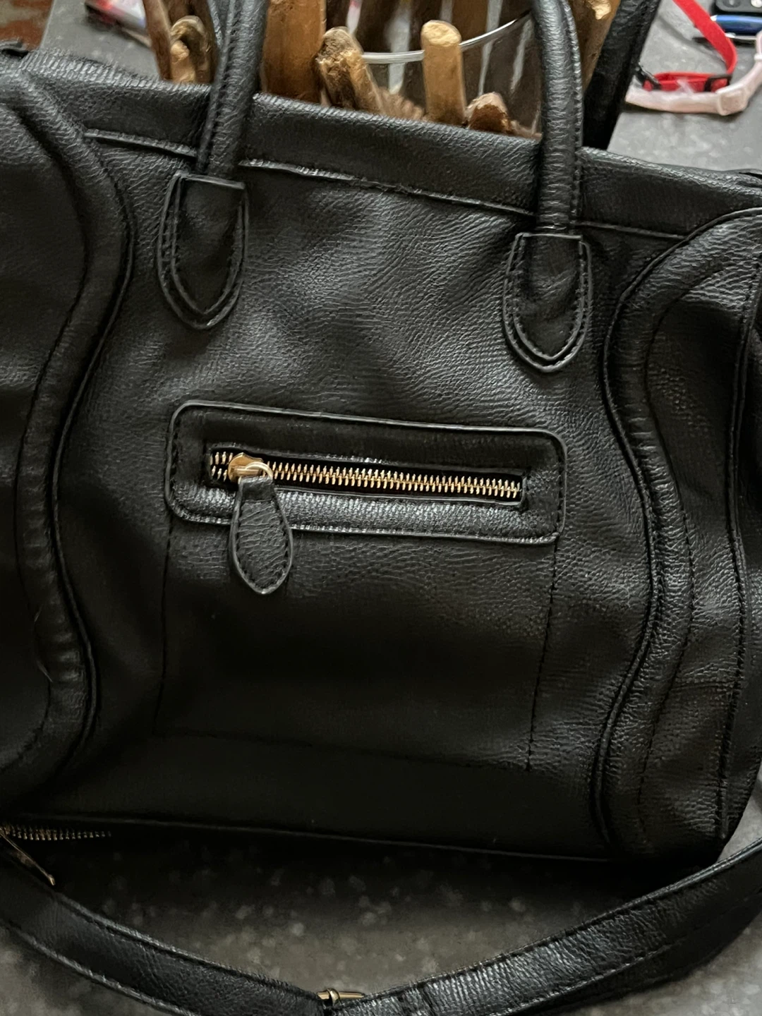 Black Faux Leather Satchel Handbag - photo 2