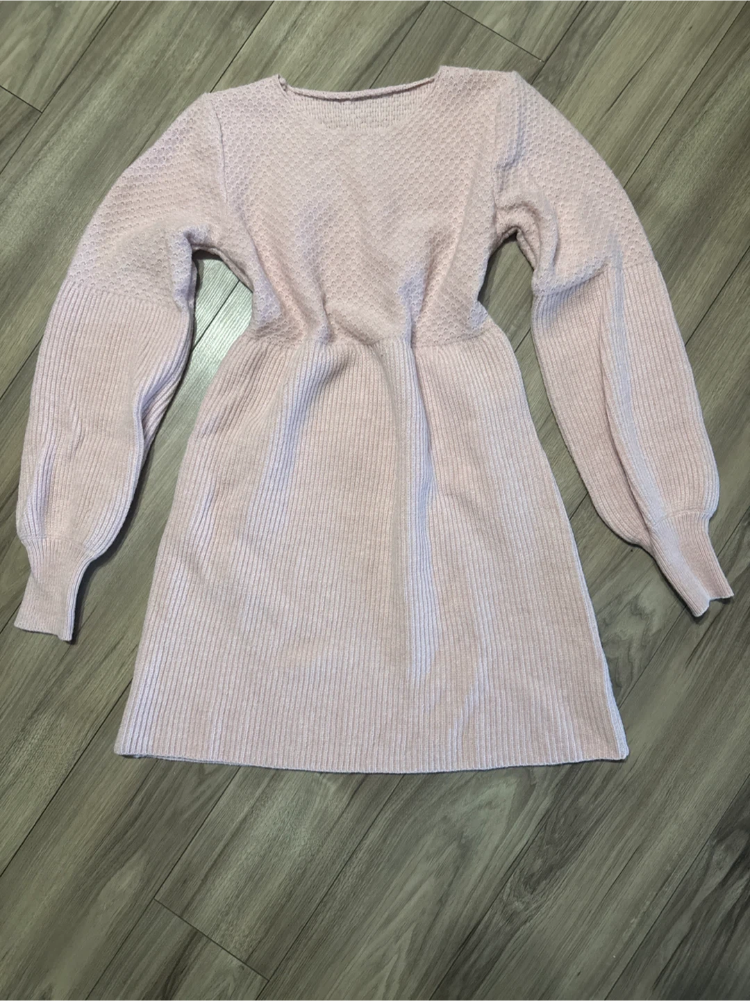 Pink Knit Sweater Dress with Balloon Sleeves