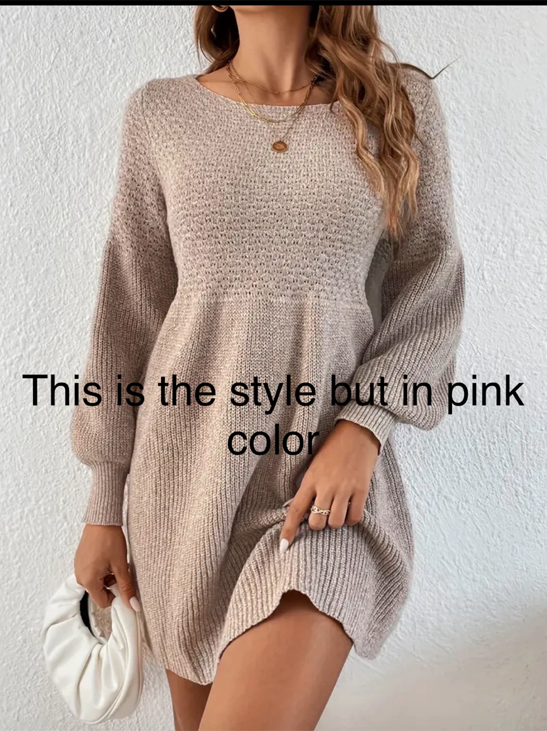 Pink Knit Sweater Dress with Balloon Sleeves - photo 5