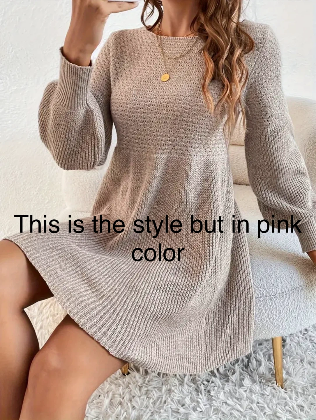 Pink Knit Sweater Dress with Balloon Sleeves - photo 4