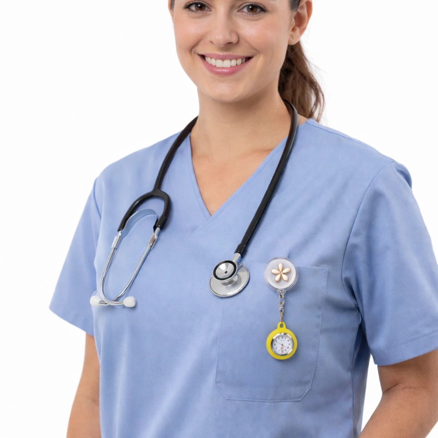 Lancardo Retractable Nurse Watch Yellow Silicone Floral Clip