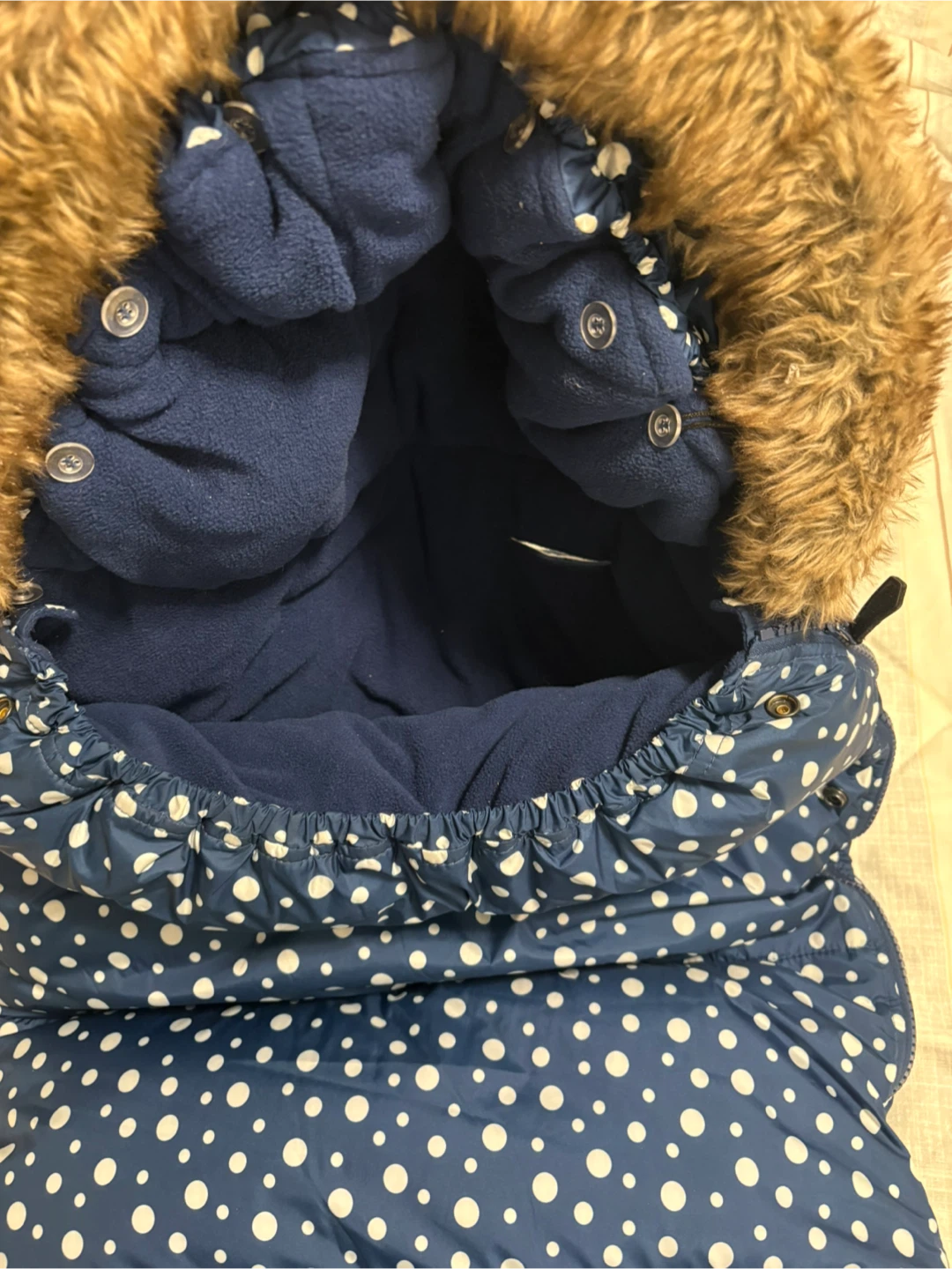 Winter Baby Bunting Bag Navy Polka Dot - photo 5