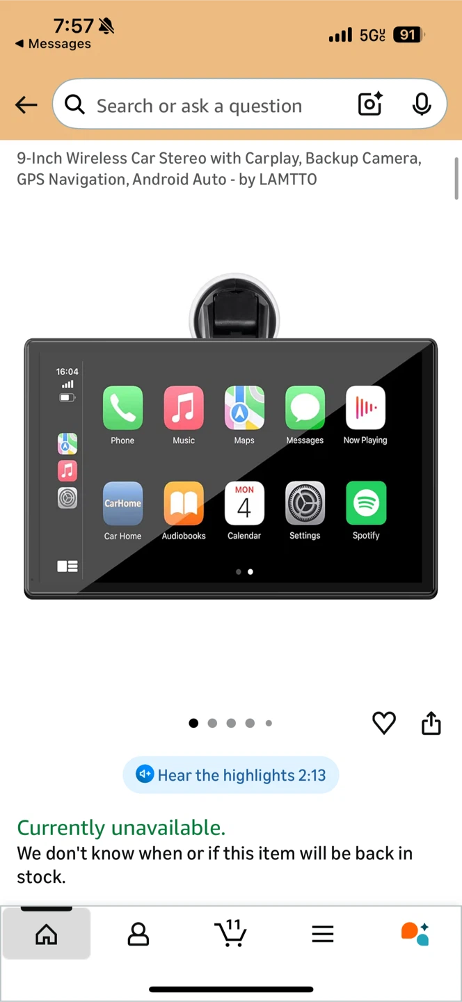 9” Wireless Screen Carplay, Camera, GPS, Android- LAMTTO