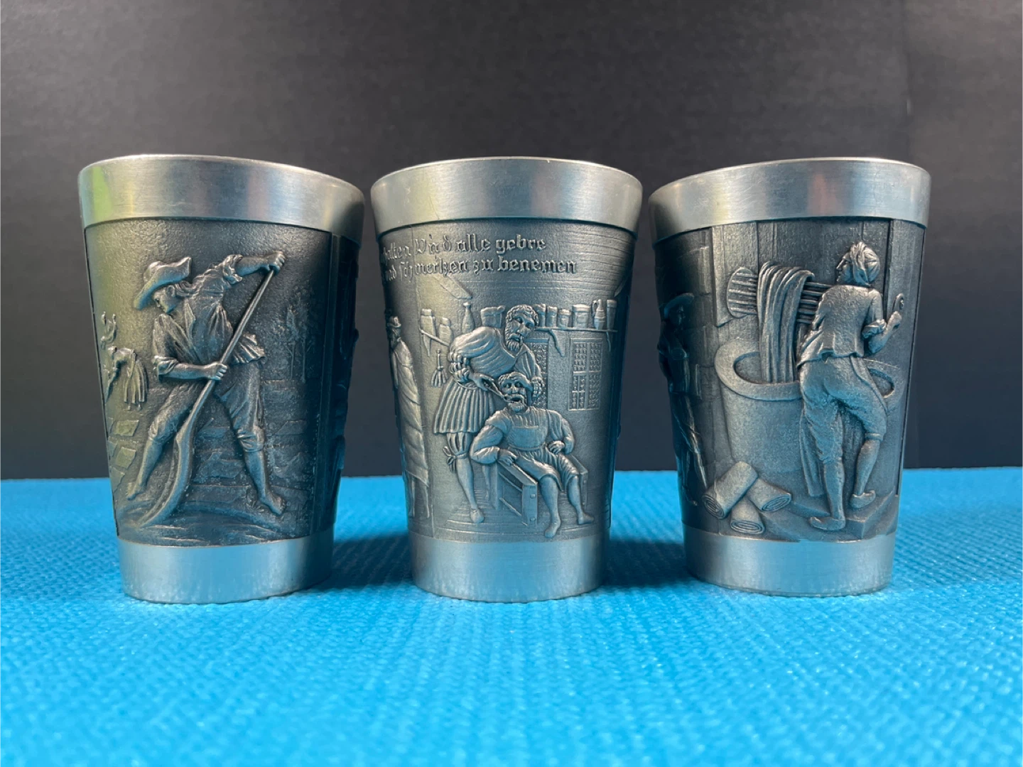 Set of 3 Vintage Embossed Shot Glasses