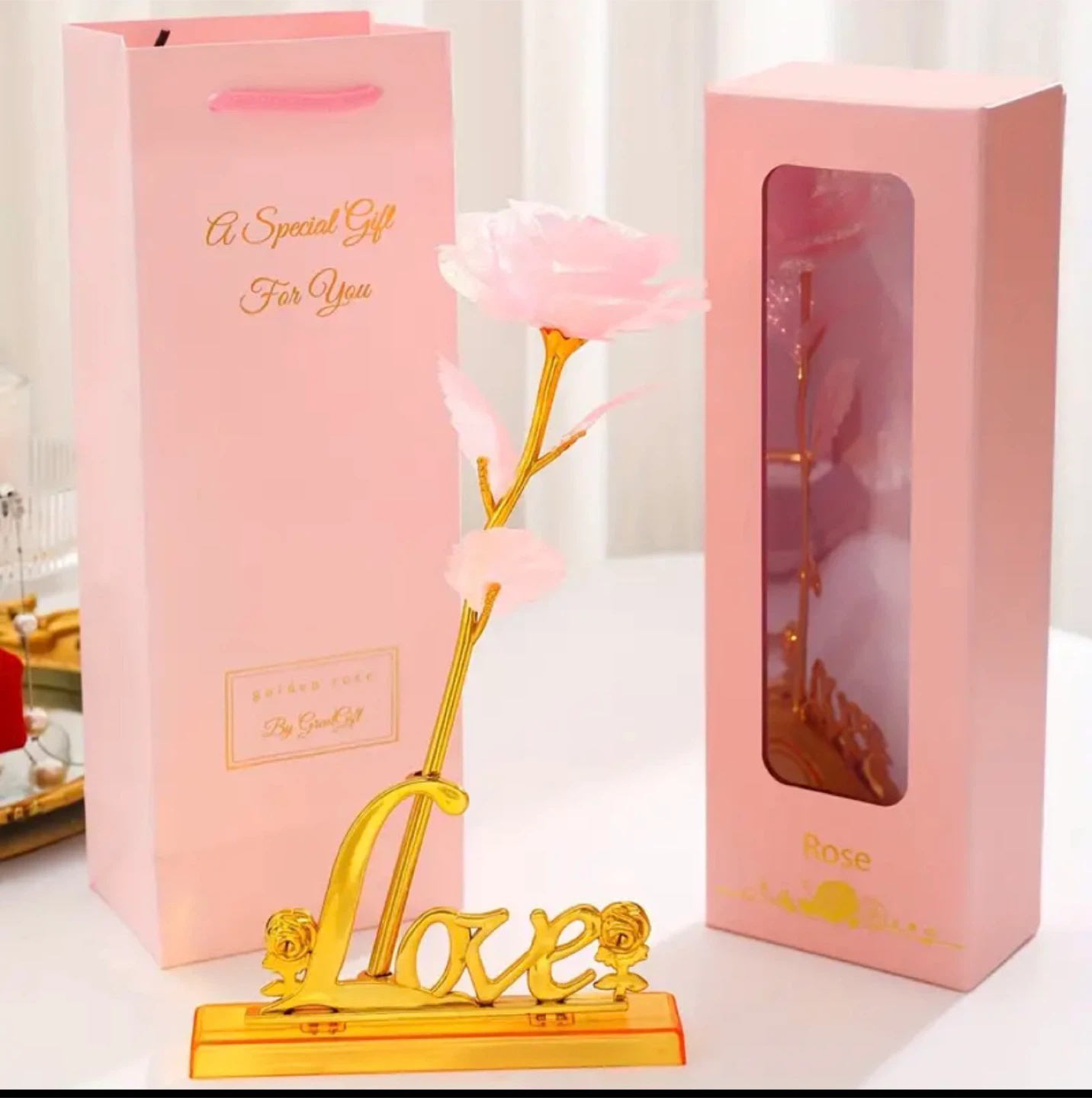 Golden Rose with "Love" Stand and Gift Box price is not $1