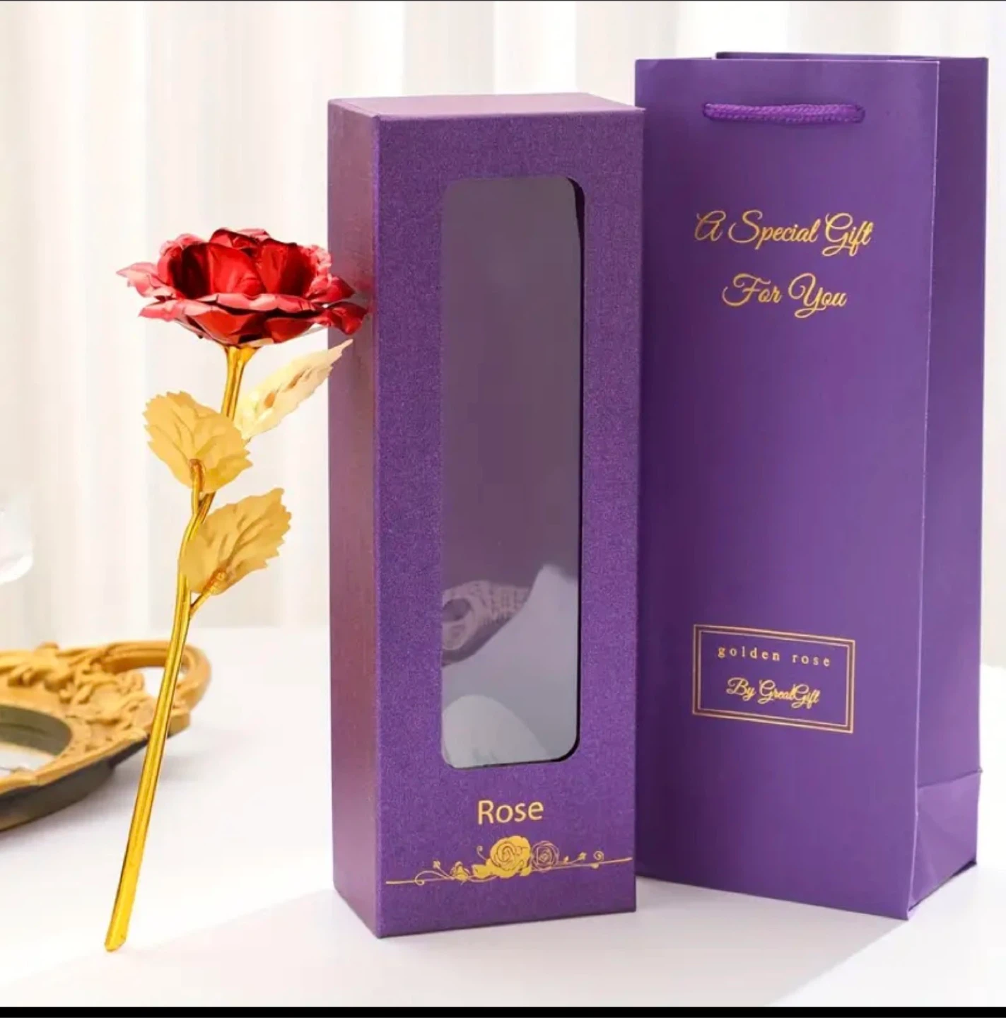 Golden Rose with "Love" Stand and Gift Box price is not $1 - photo 2