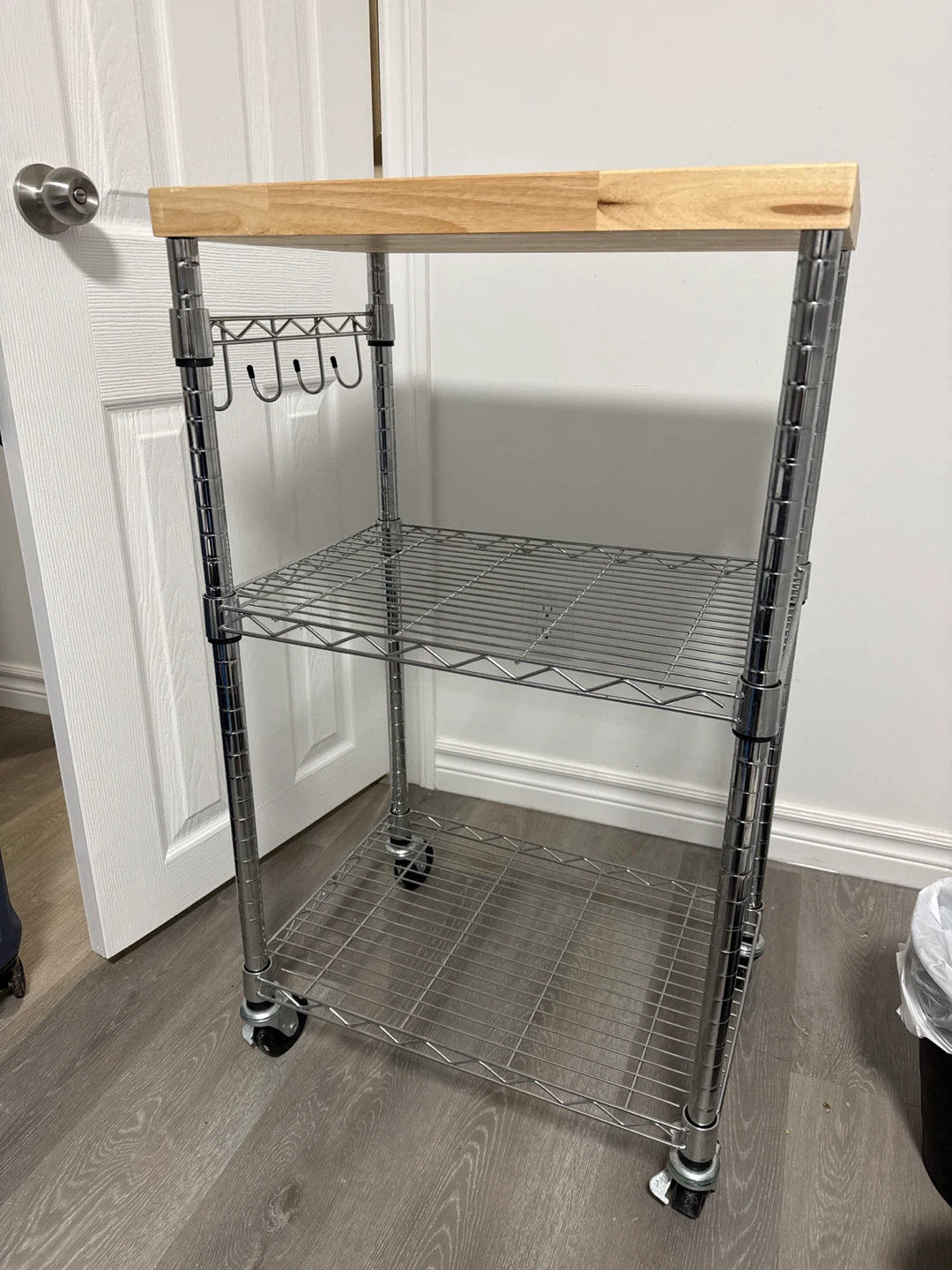 Rolling Kitchen Cart with Wood Top and 3 Shelves