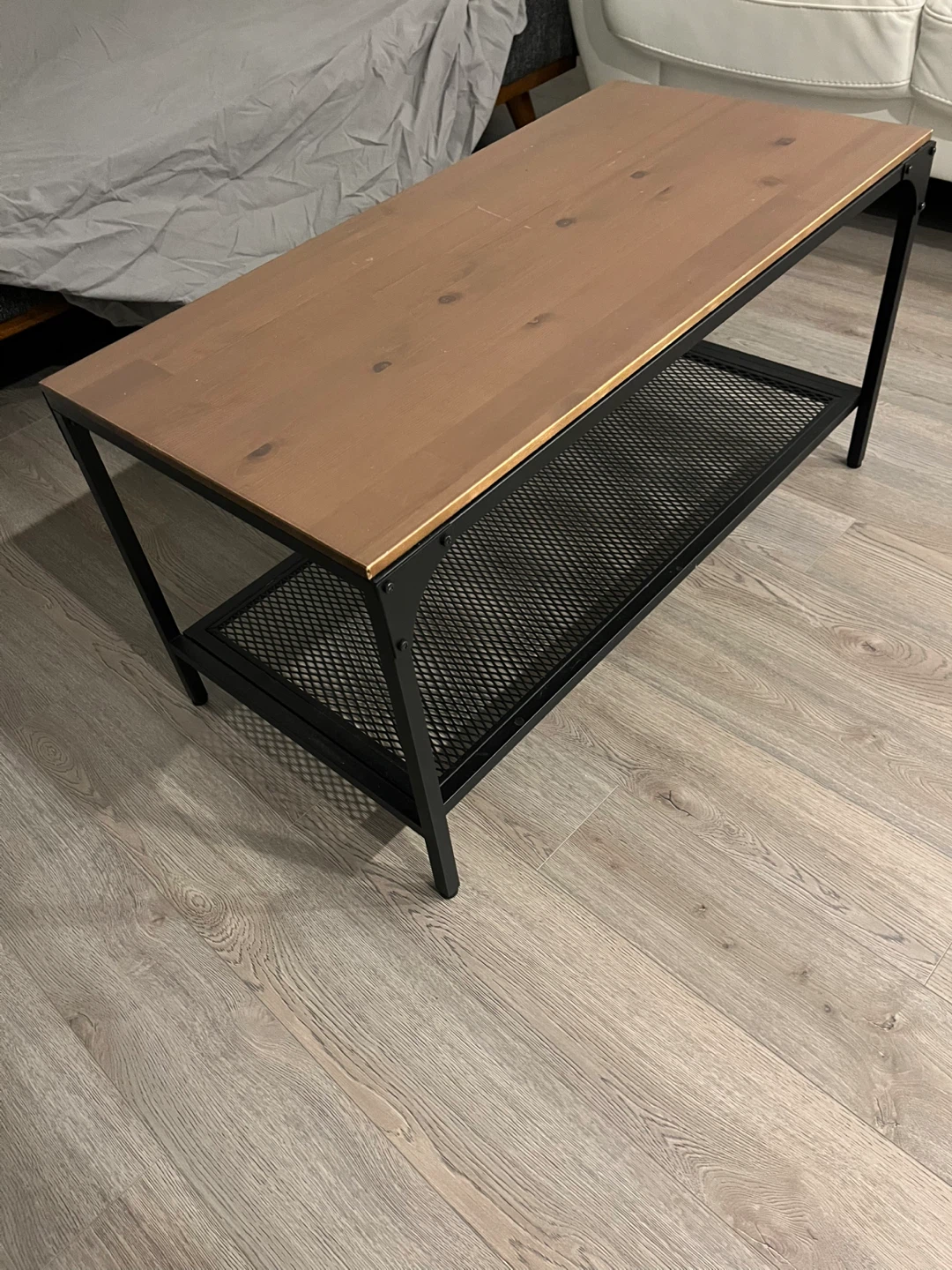 Wooden Top Coffee Table with Metal Shelf