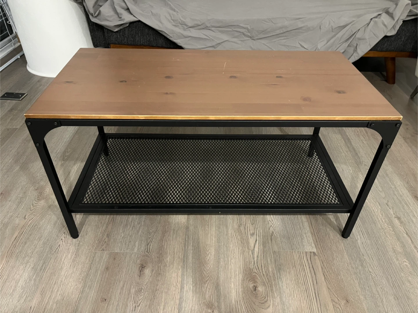 Wooden Top Coffee Table with Metal Shelf - photo 2