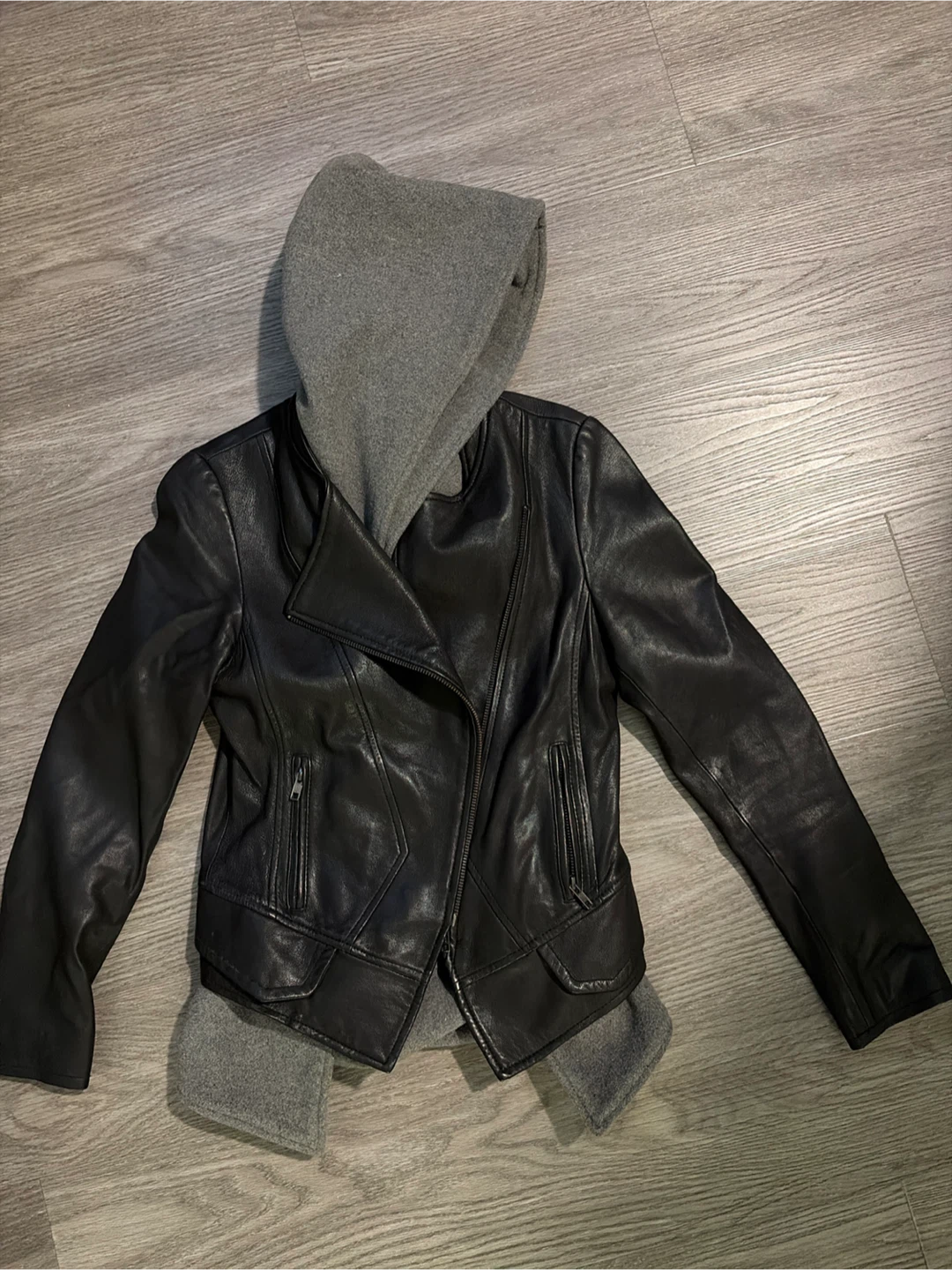 Borsetta Genuine Leather Moto Jacket with Hoodie