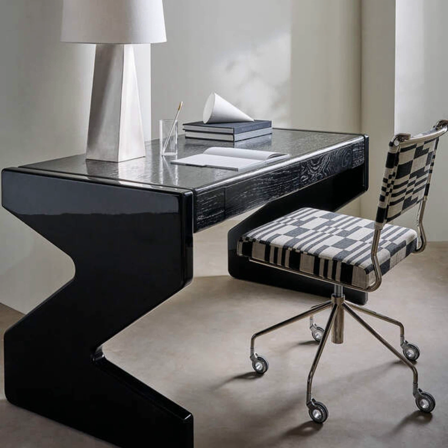Black Modern Z-Leg Desk with Drawers - photo 4