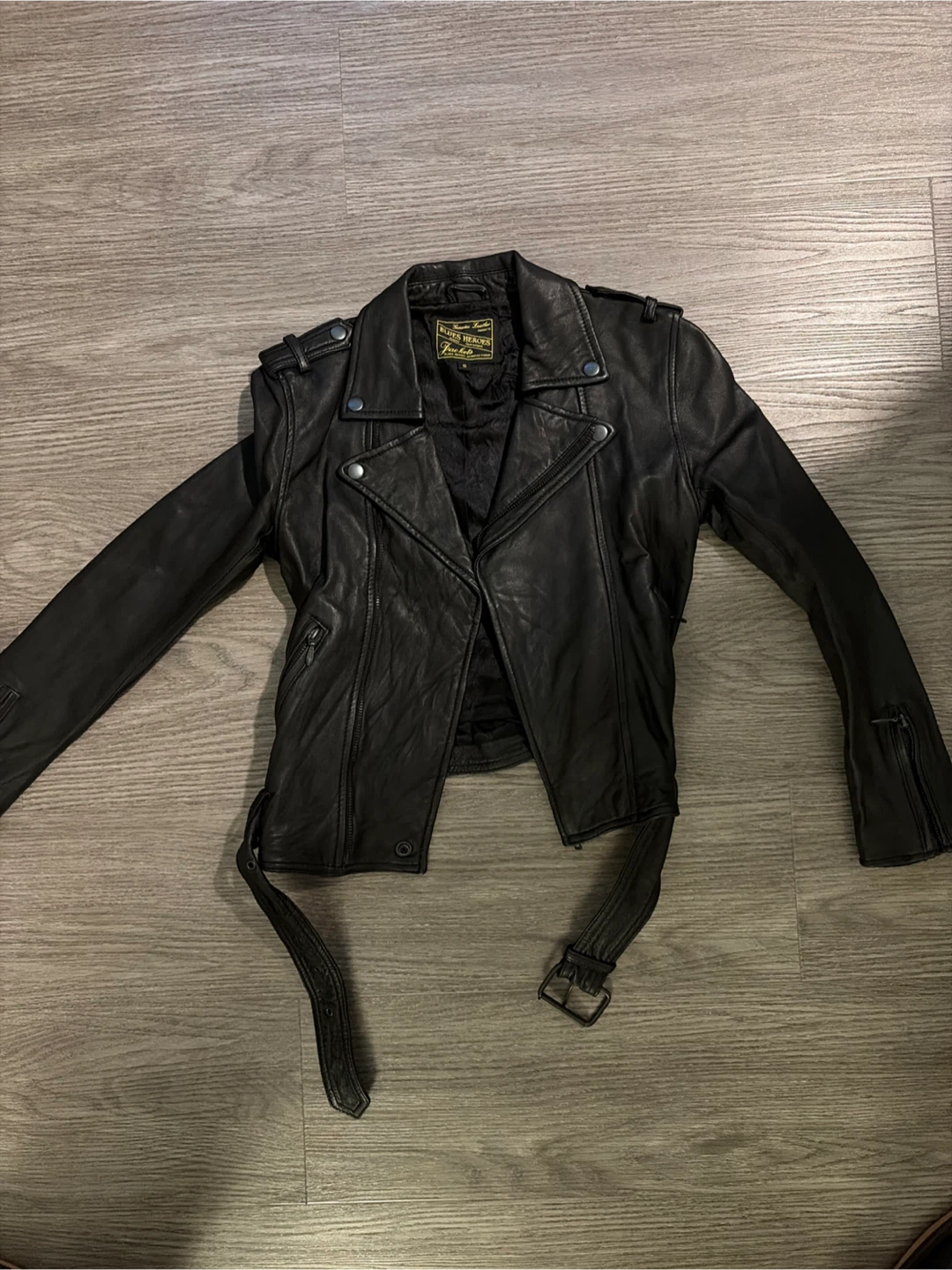 Blues Heroes Genuine Leather Biker Jacket - Size S
