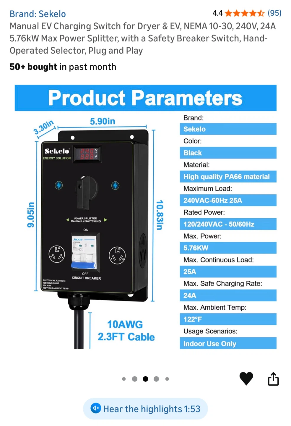 Sekelo Manual EV Charging Switch for Dryer & EV
