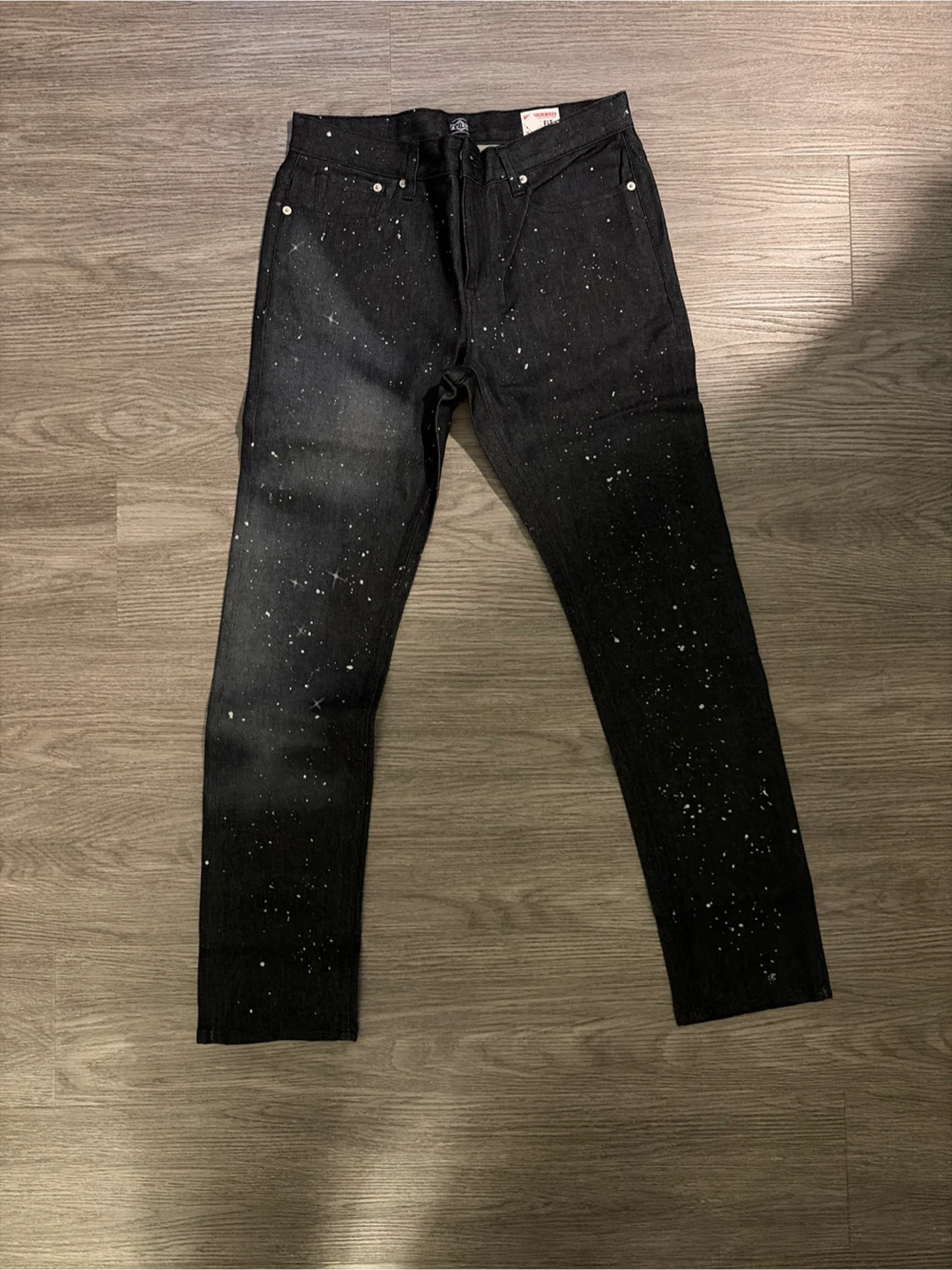 EVISU Slim Fit Black Denim Jeans with Paint Splatter