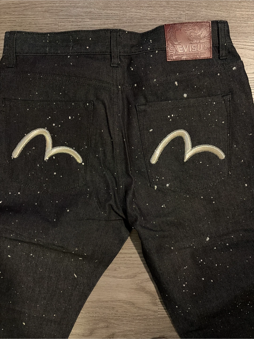 EVISU Slim Fit Black Denim Jeans with Paint Splatter - photo 3