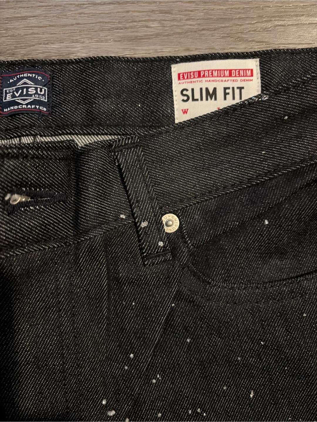 EVISU Slim Fit Black Denim Jeans with Paint Splatter - photo 2