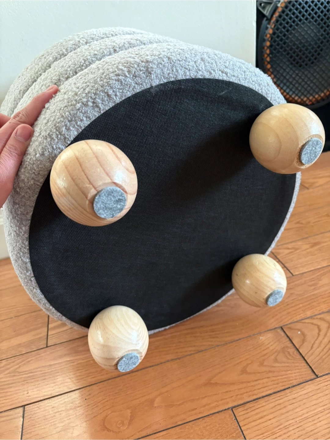 Grey Round Storage Ottoman with Wooden Legs - photo 3
