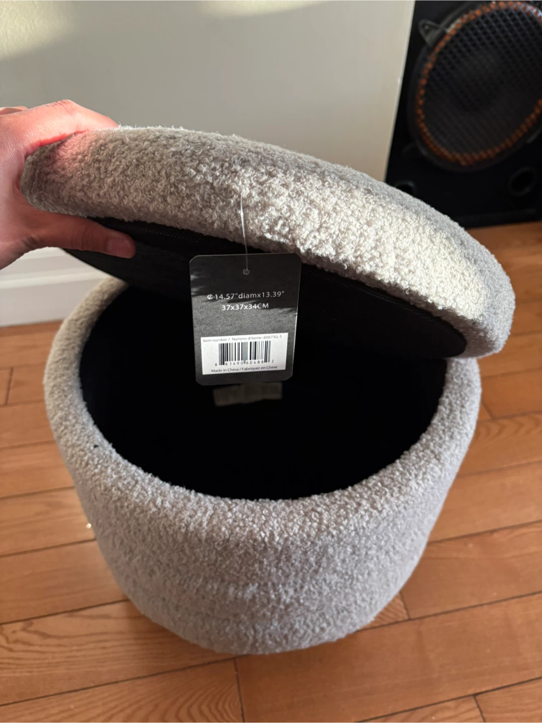 Grey Round Storage Ottoman with Wooden Legs - photo 2