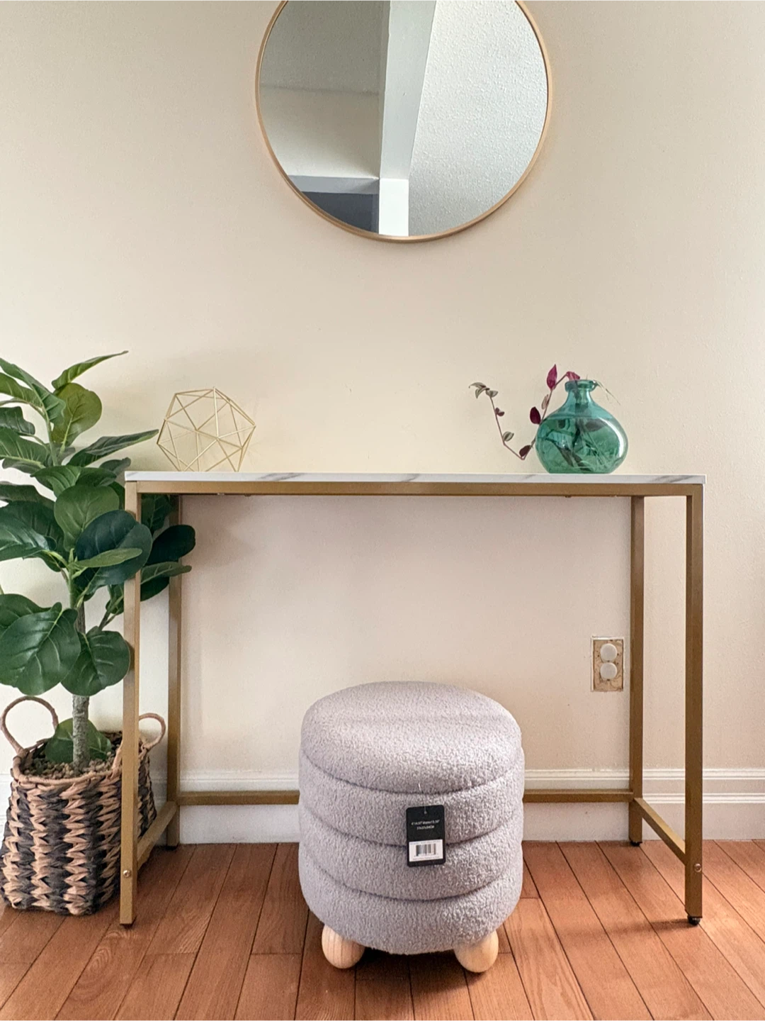 Grey Round Storage Ottoman with Wooden Legs - photo 4