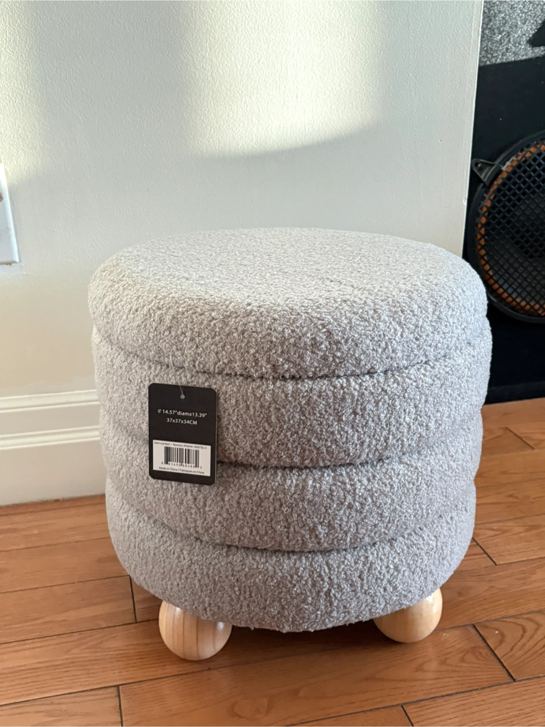 Grey Round Storage Ottoman with Wooden Legs