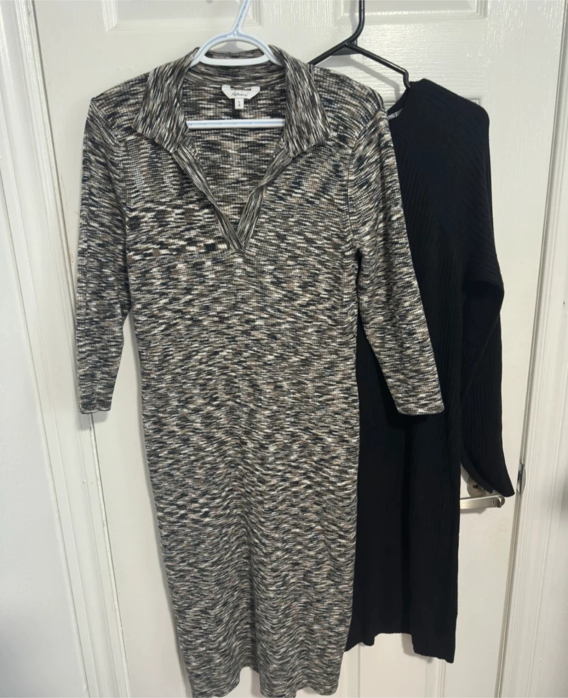 Women's Ribbed Knit Dresses - Black & Multi-pattern