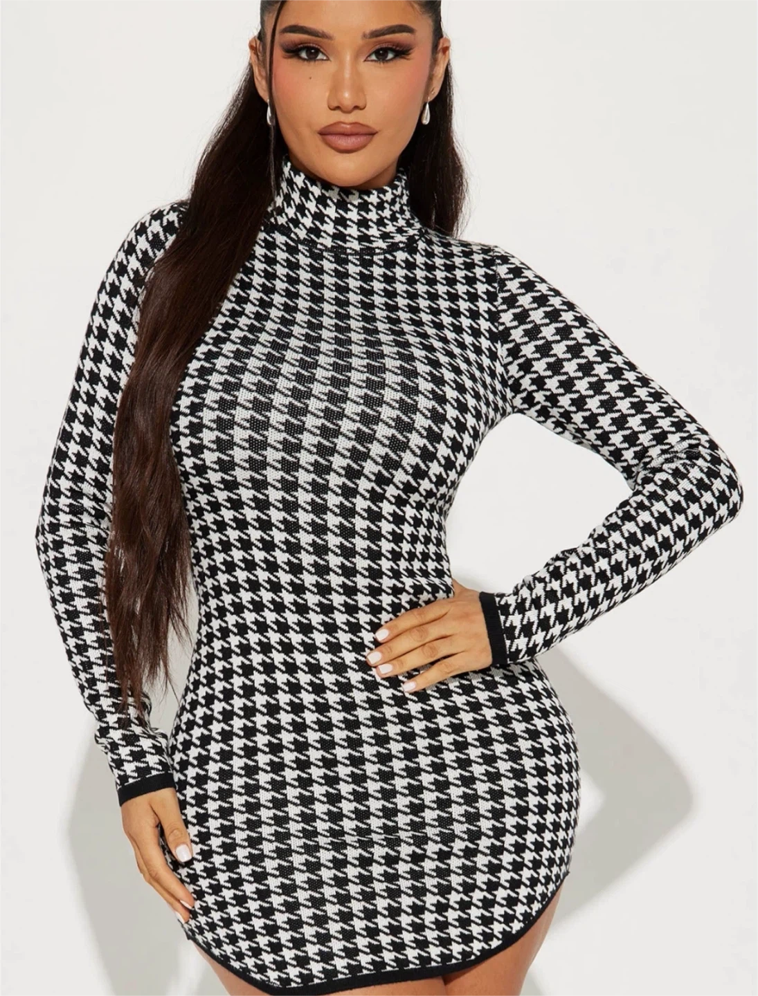 New Fashion Nova Houndstooth Turtleneck Dress