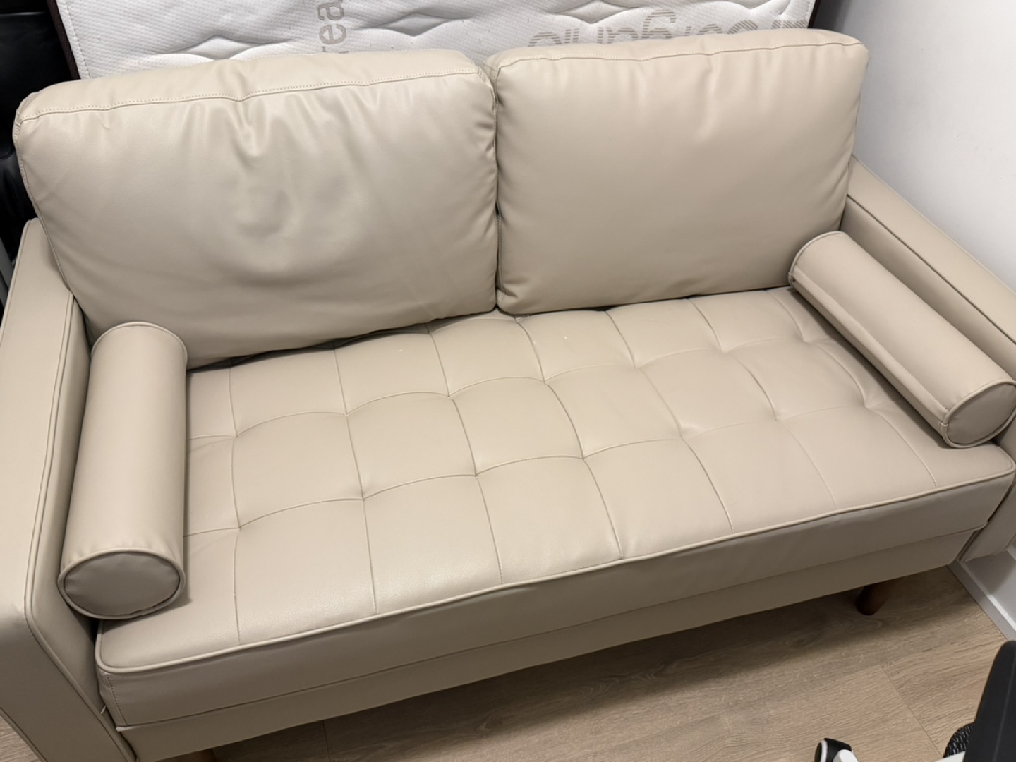 Cream Faux Leather Loveseat Sofa