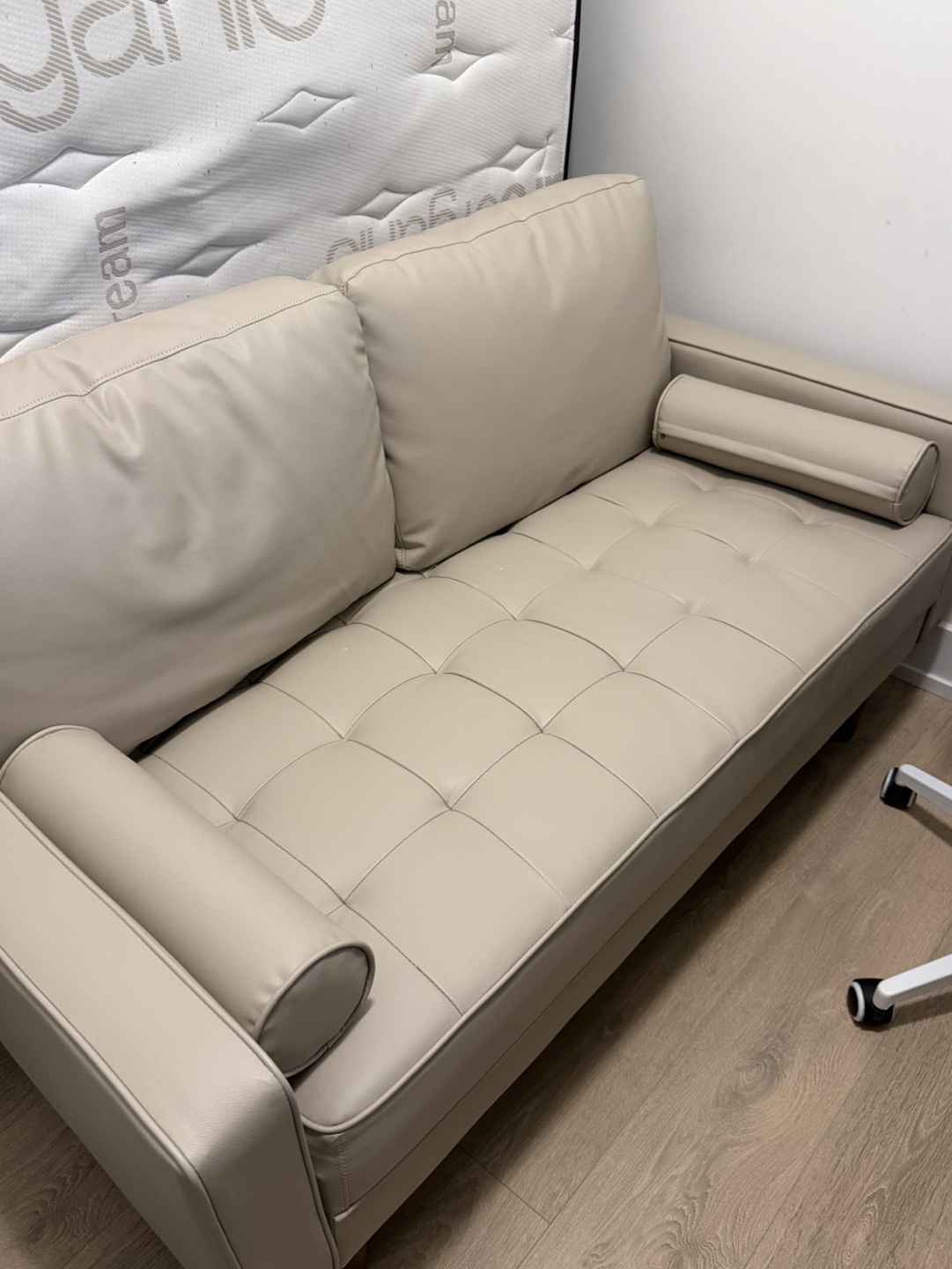 Cream Faux Leather Loveseat Sofa - photo 2