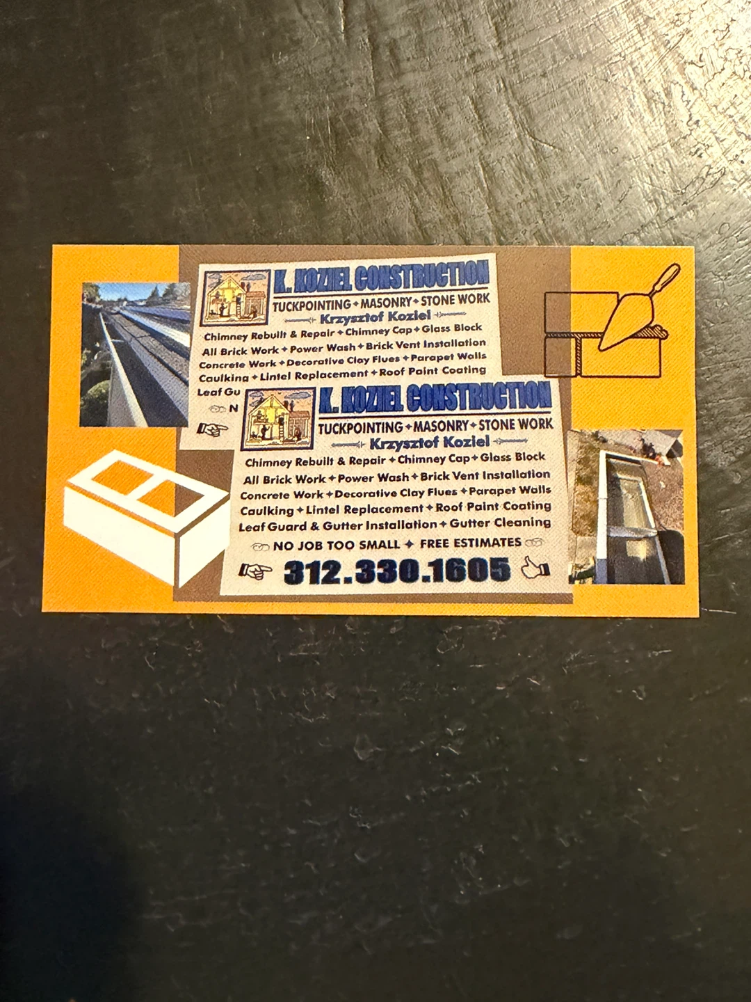 K. Koziel Construction Business Card
