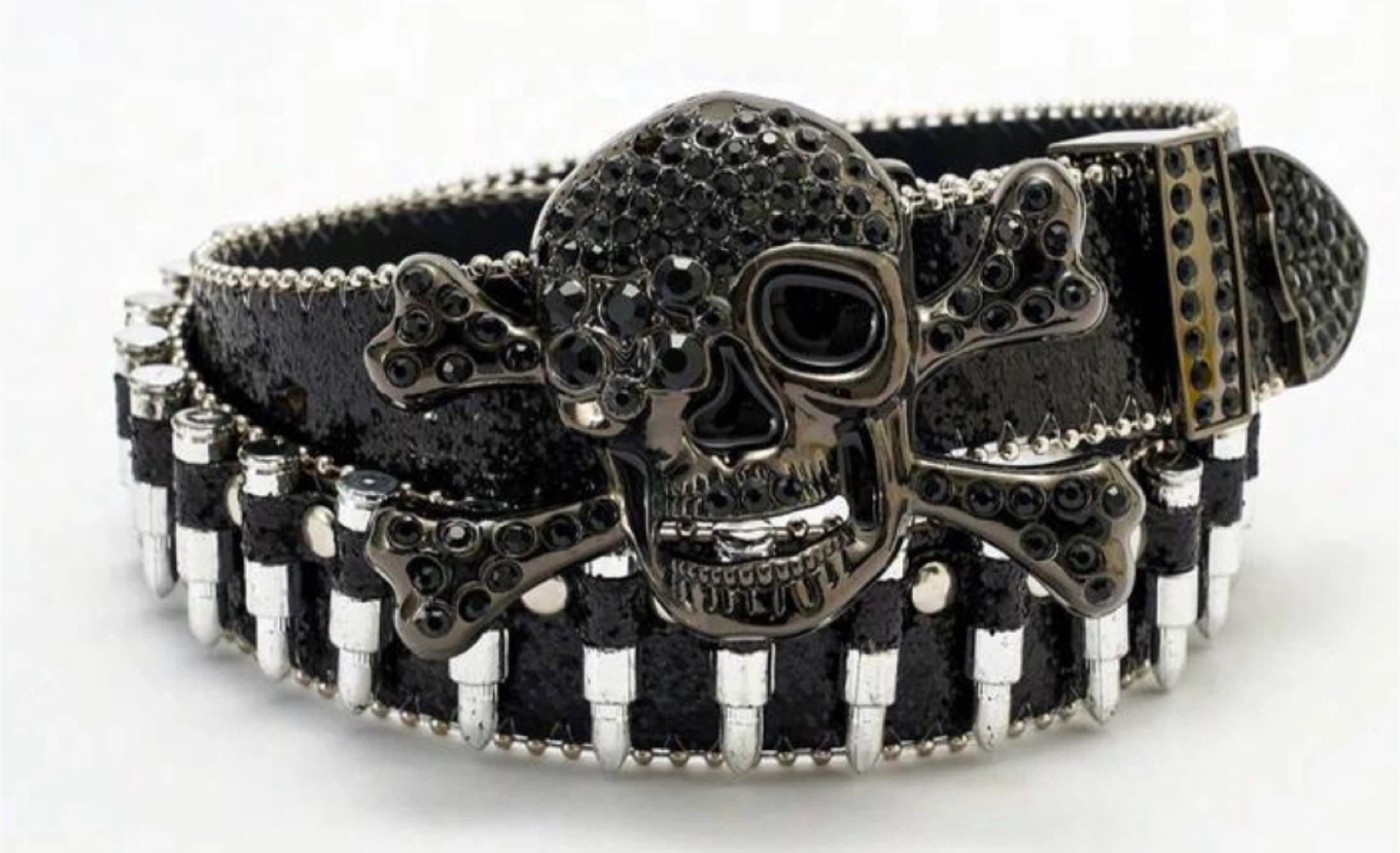 Black Skull and Crossbones Bling Belt