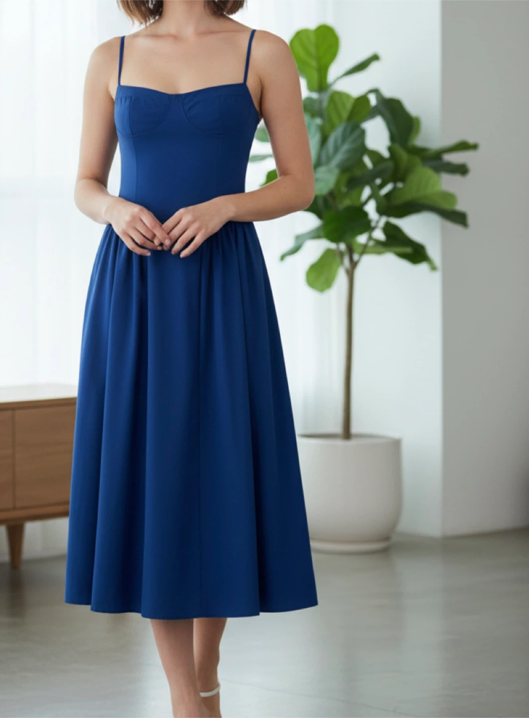 Blue Strapless Sweetheart Neckline Midi Dress