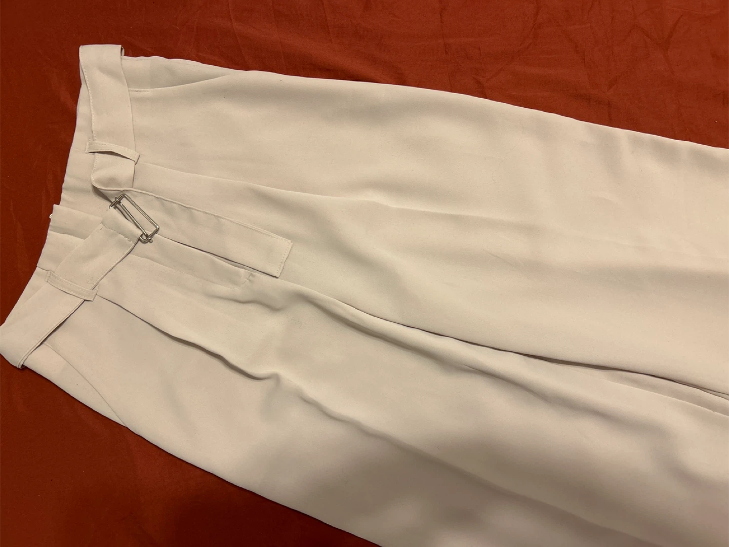 Light Beige Belted Wide-Leg Pants