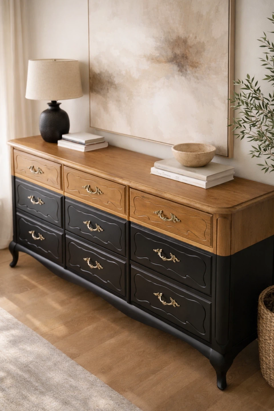 Solid Wood Vintage Gibbard Dresser – Walnut Top + Black Base - photo 5