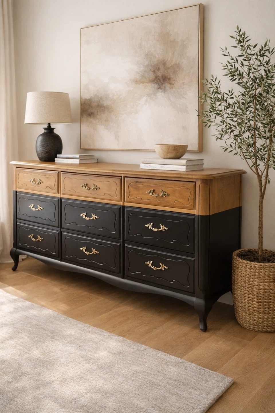 Solid Wood Vintage Gibbard Dresser – Walnut Top + Black Base - photo 2