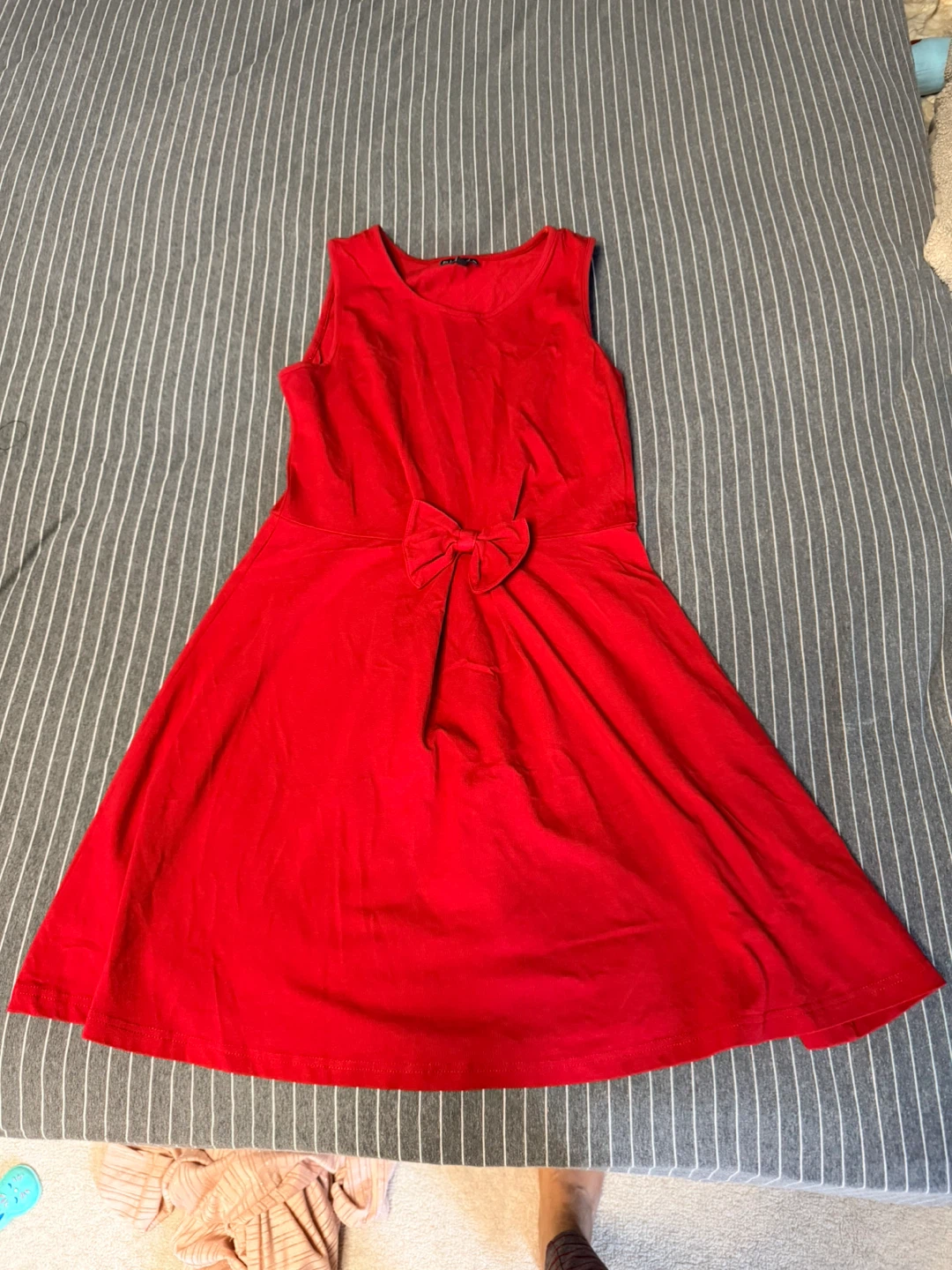 Red Sleeveless summer Dress with Bow