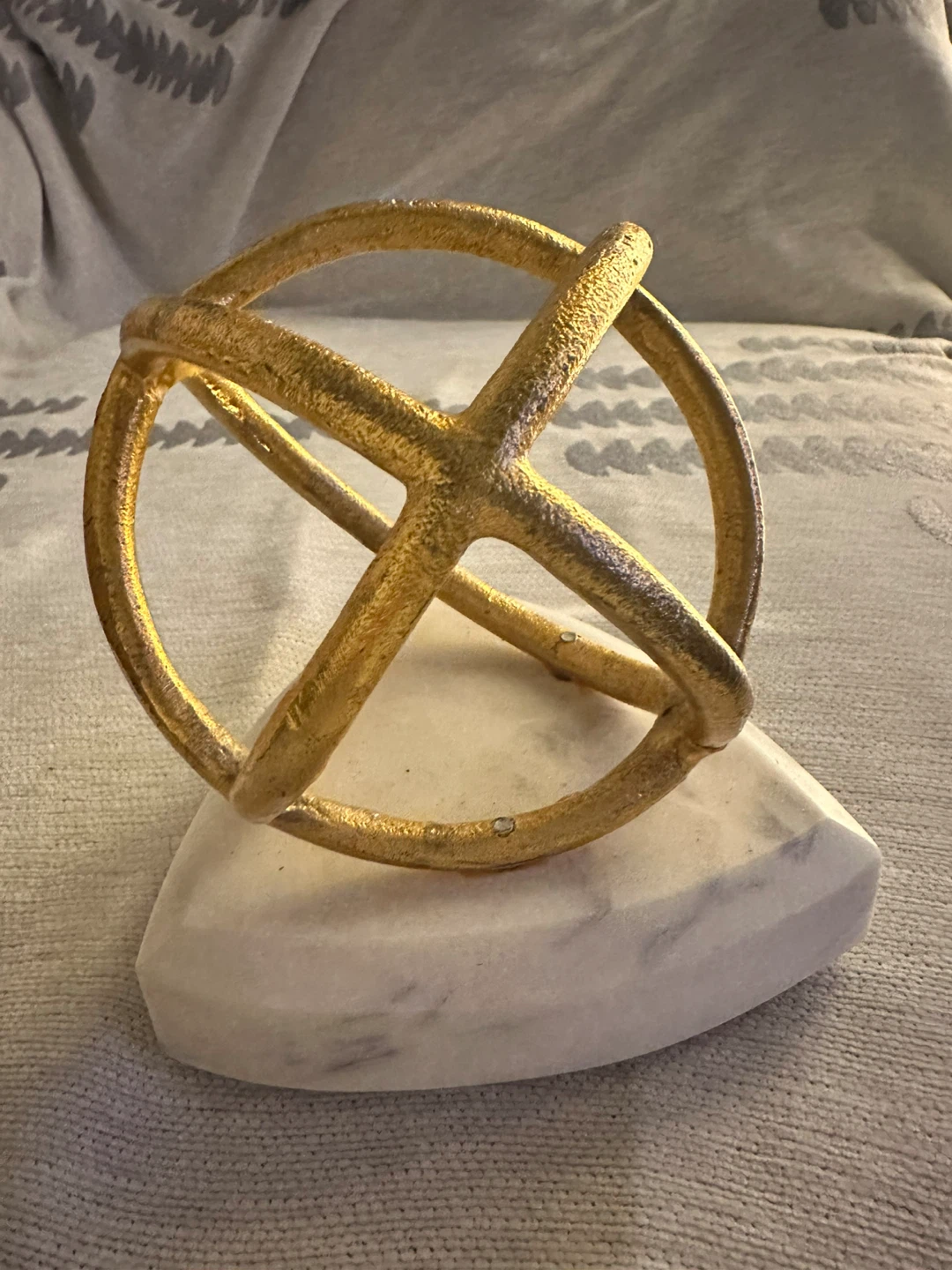 Gold Sphere Decorative Object on Marble Base