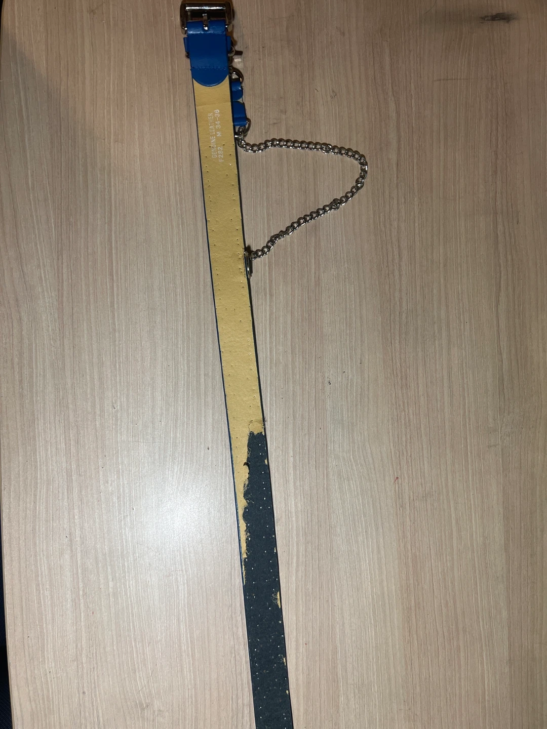 Blue studded belt with chain accent - photo 2