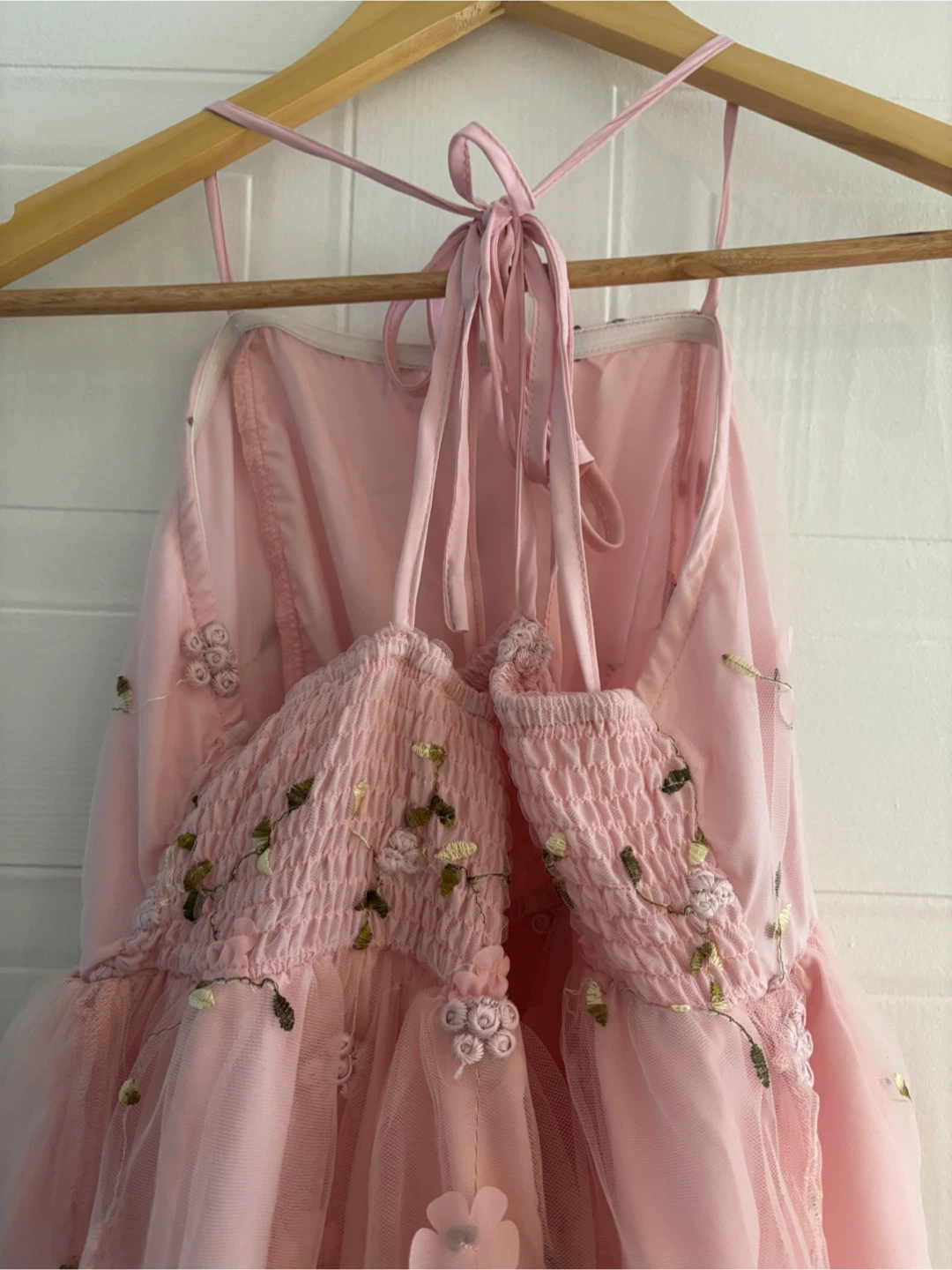 Pink Tulle Halter Dress with Floral Embroidery - photo 4