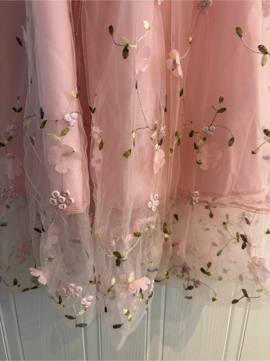 Pink Tulle Halter Dress with Floral Embroidery - photo 3