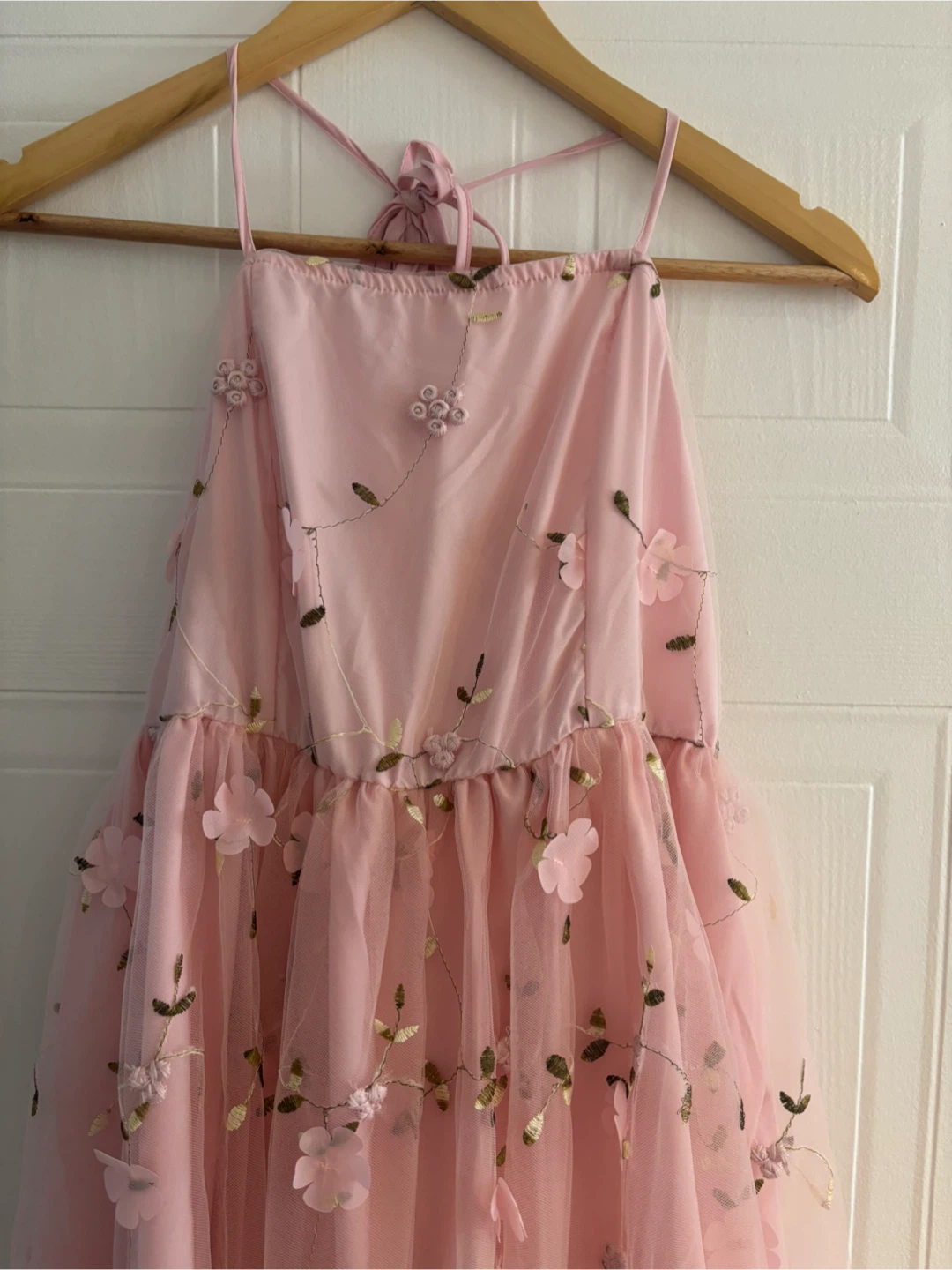 Pink Tulle Halter Dress with Floral Embroidery - photo 2