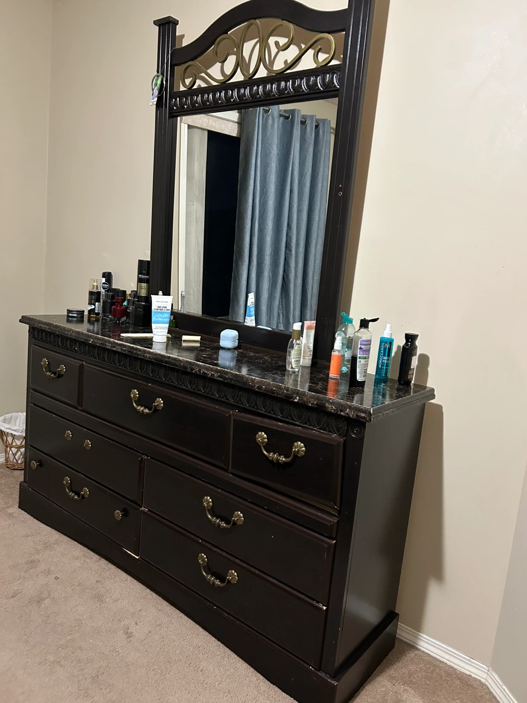 Dark Brown Dresser with Mirror