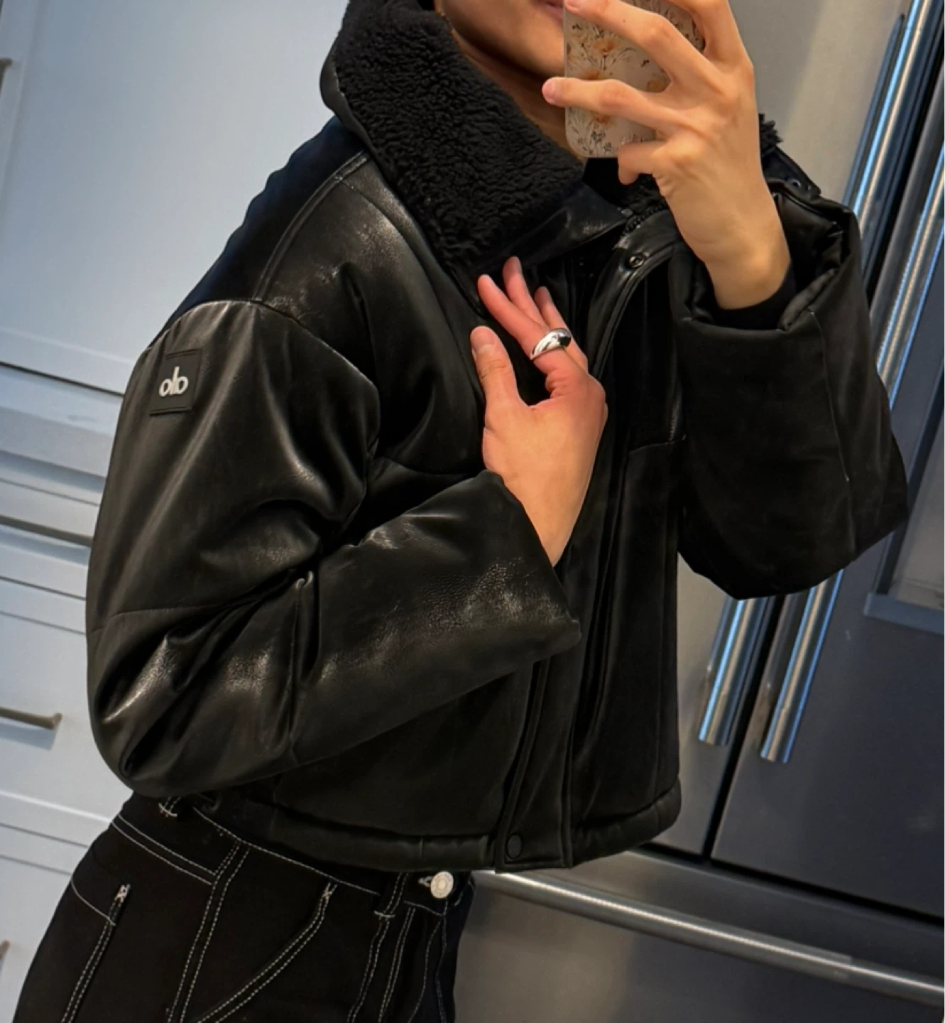 Alo Black Shiny Cropped Puffer Coat