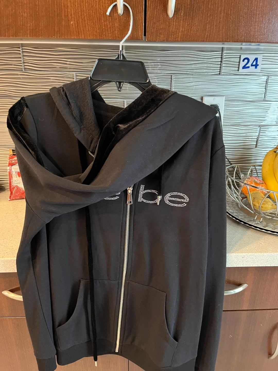 BEBE Black Velour Trim Zip-Up Hoodie - photo 4