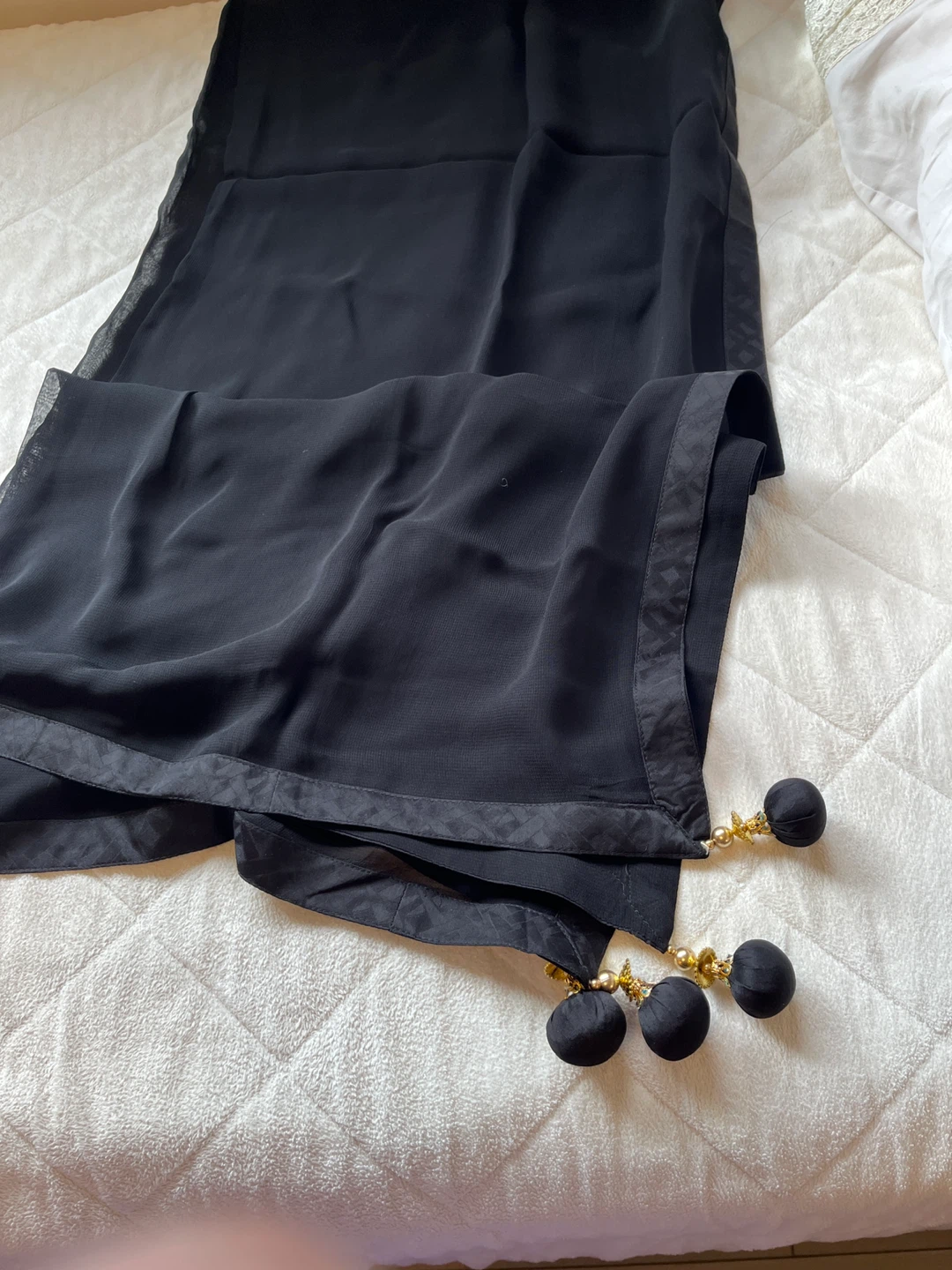 Black Sheer Duppata  with Tassels