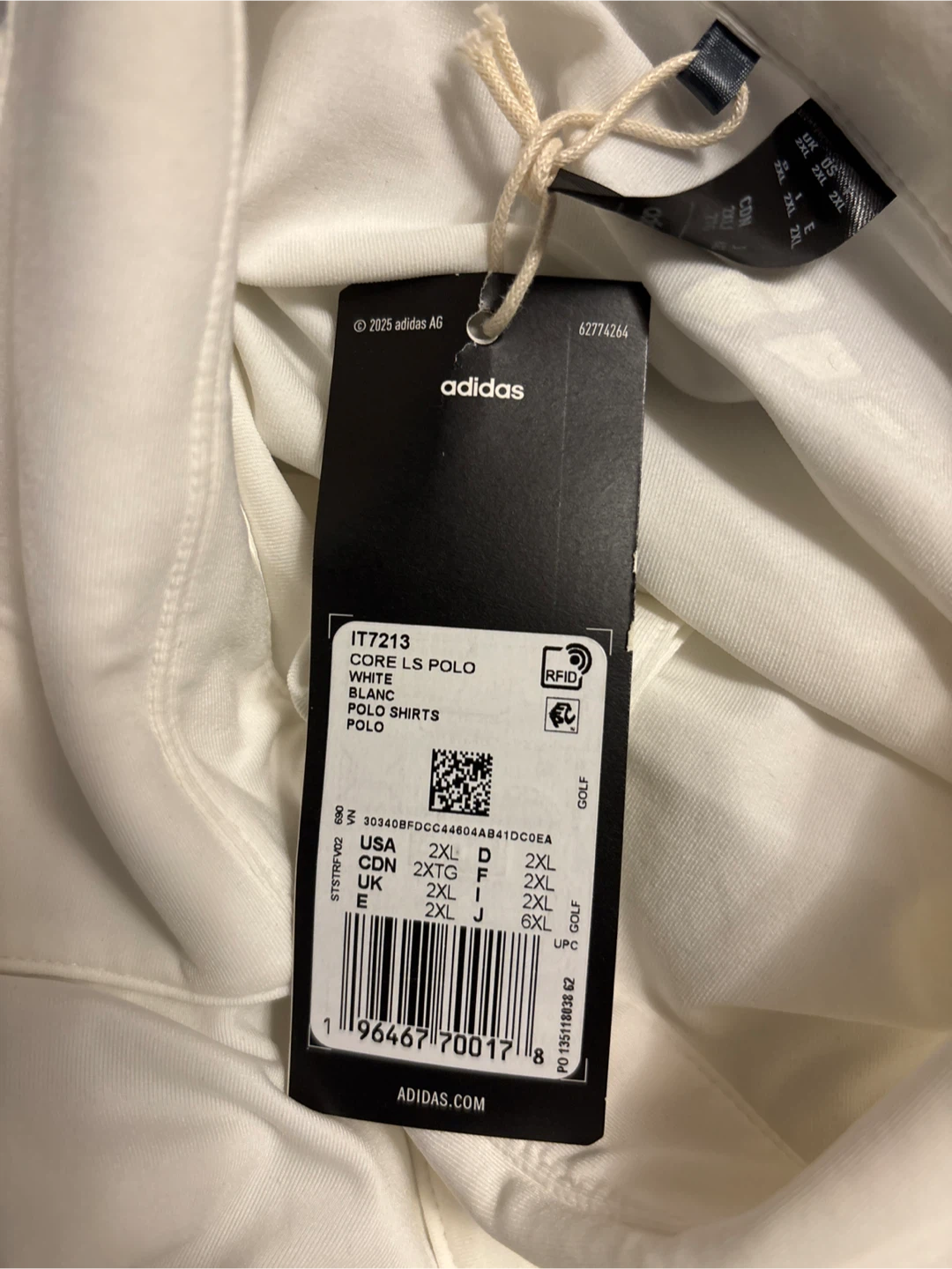 Adidas Core LS Polo Shirt White Men's 2XL - photo 3