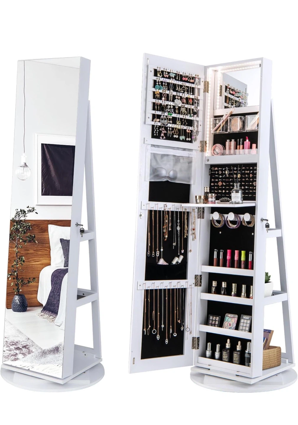 White Full Length Jewelry Cabinet with LED Lights