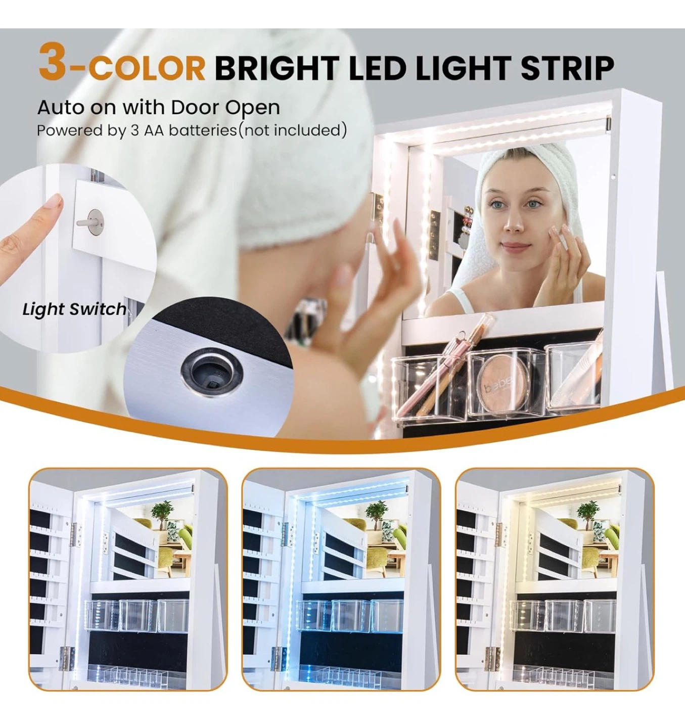 White Full Length Jewelry Cabinet with LED Lights - photo 4