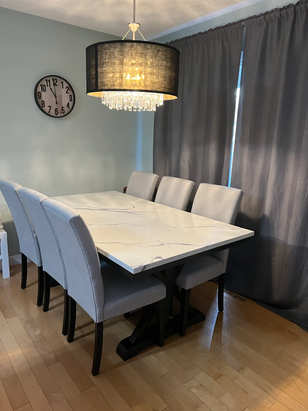 Modern Dining Set with White Marble Table and Grey Chairs - photo 2