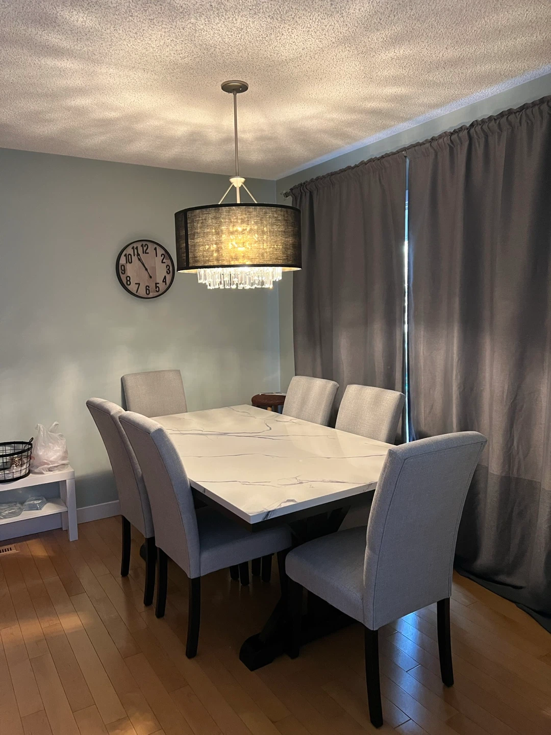 Modern Dining Set with White Marble Table and Grey Chairs