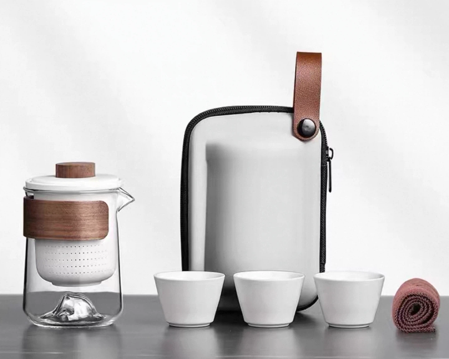Portable Tea Set with 3 Cups and Travel Case